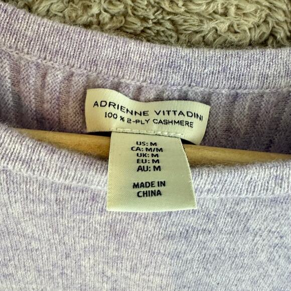 Adrienne Vittadini Purple Ribbed Pleated Sweater 100% 2 ply Cashmere M Medium - Picture 4 of 8